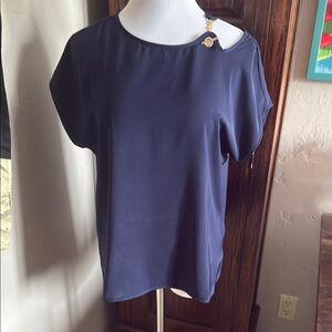 Michael Kors Navy Blue Short Sleeve Cut Out Blouse